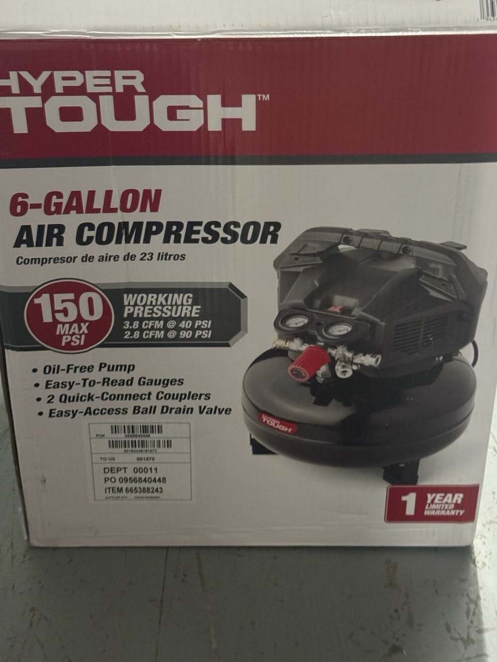 Hyper Tough 6-Gallon 150 PSI Oil-Free Pancake Air Compressor